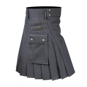 Deluxe Modern Grey Utility Kilt For Men