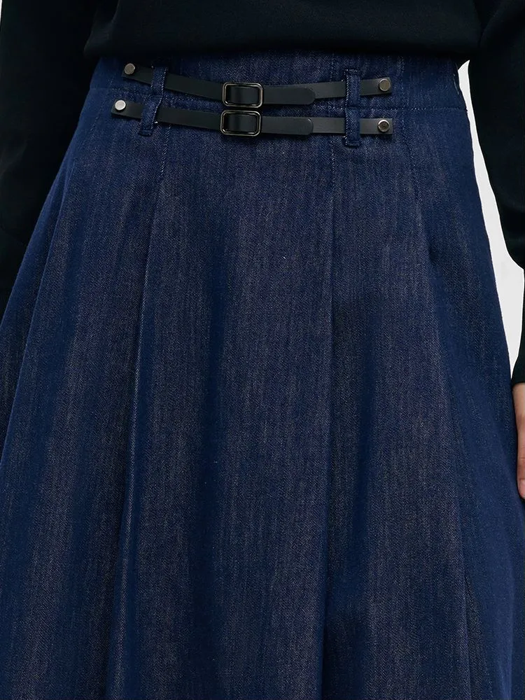 Denim Pleated Women Half Skirt