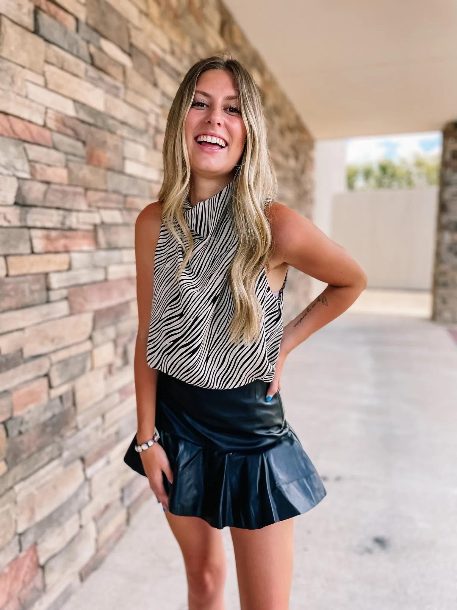 Dose of Dreamy Faux Leather Ruffle Mini Skort in Black