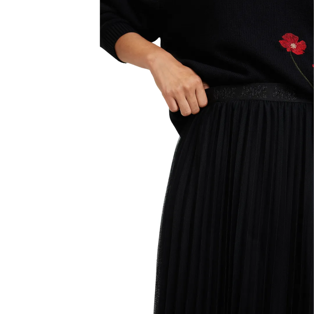 Double Layer Pleated Skirt - Black