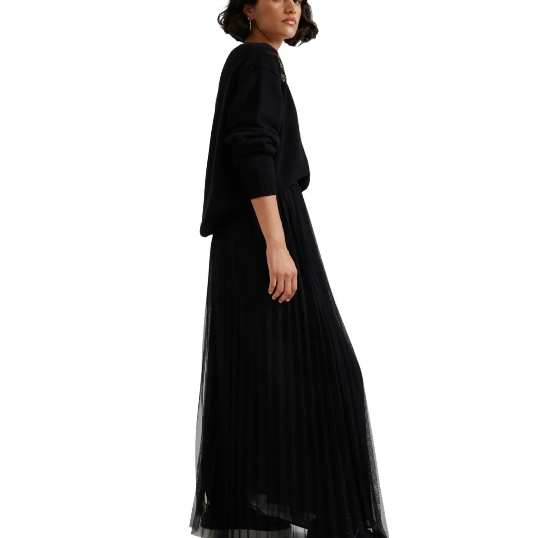 Double Layer Pleated Skirt - Black