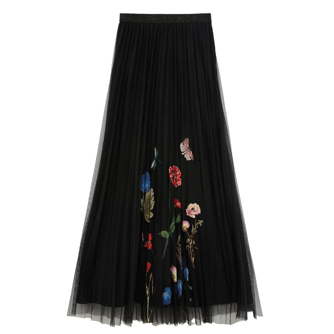 Double Layer Pleated Skirt - Black