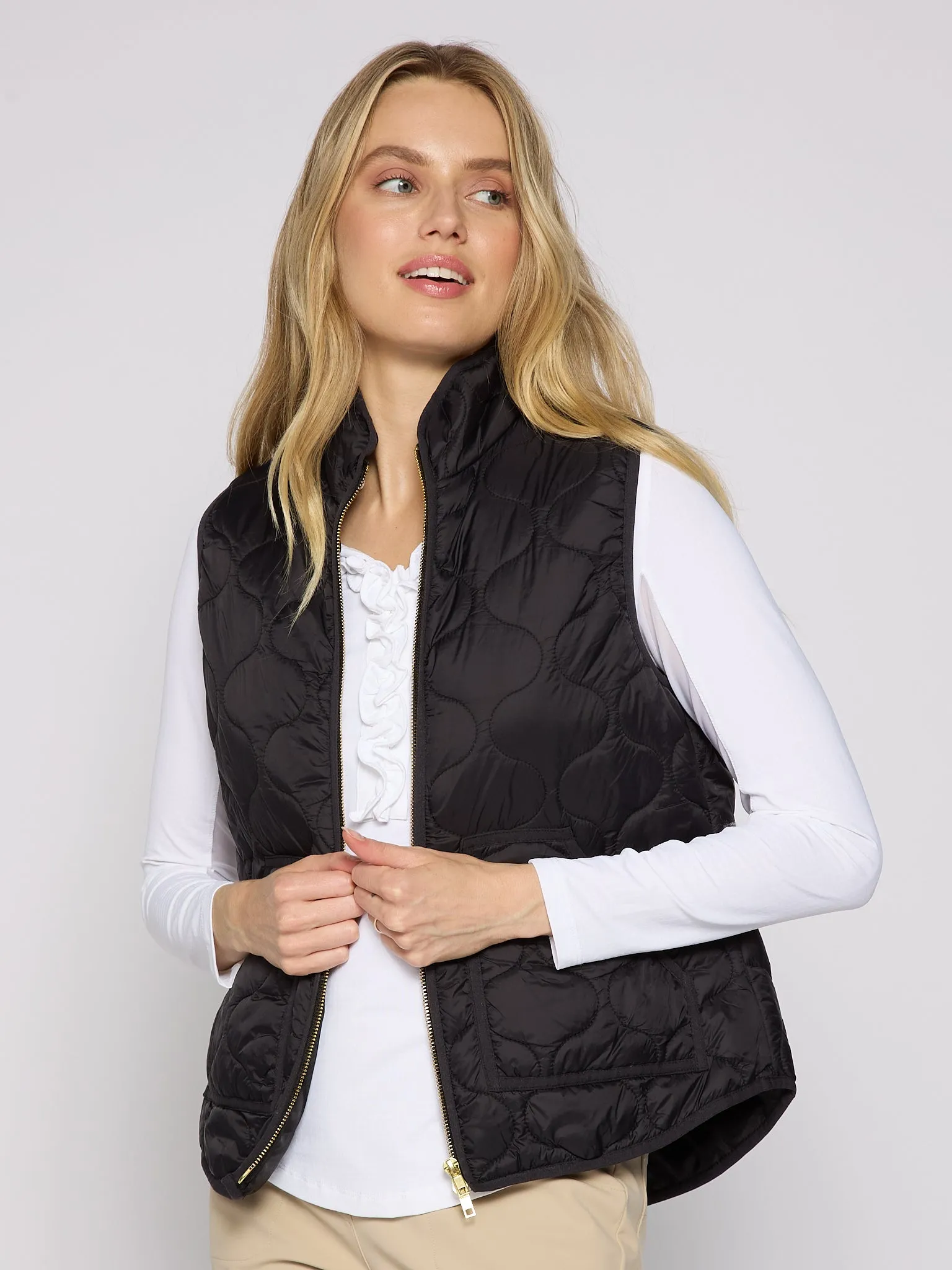 Double Zipper Padded Vest In Black