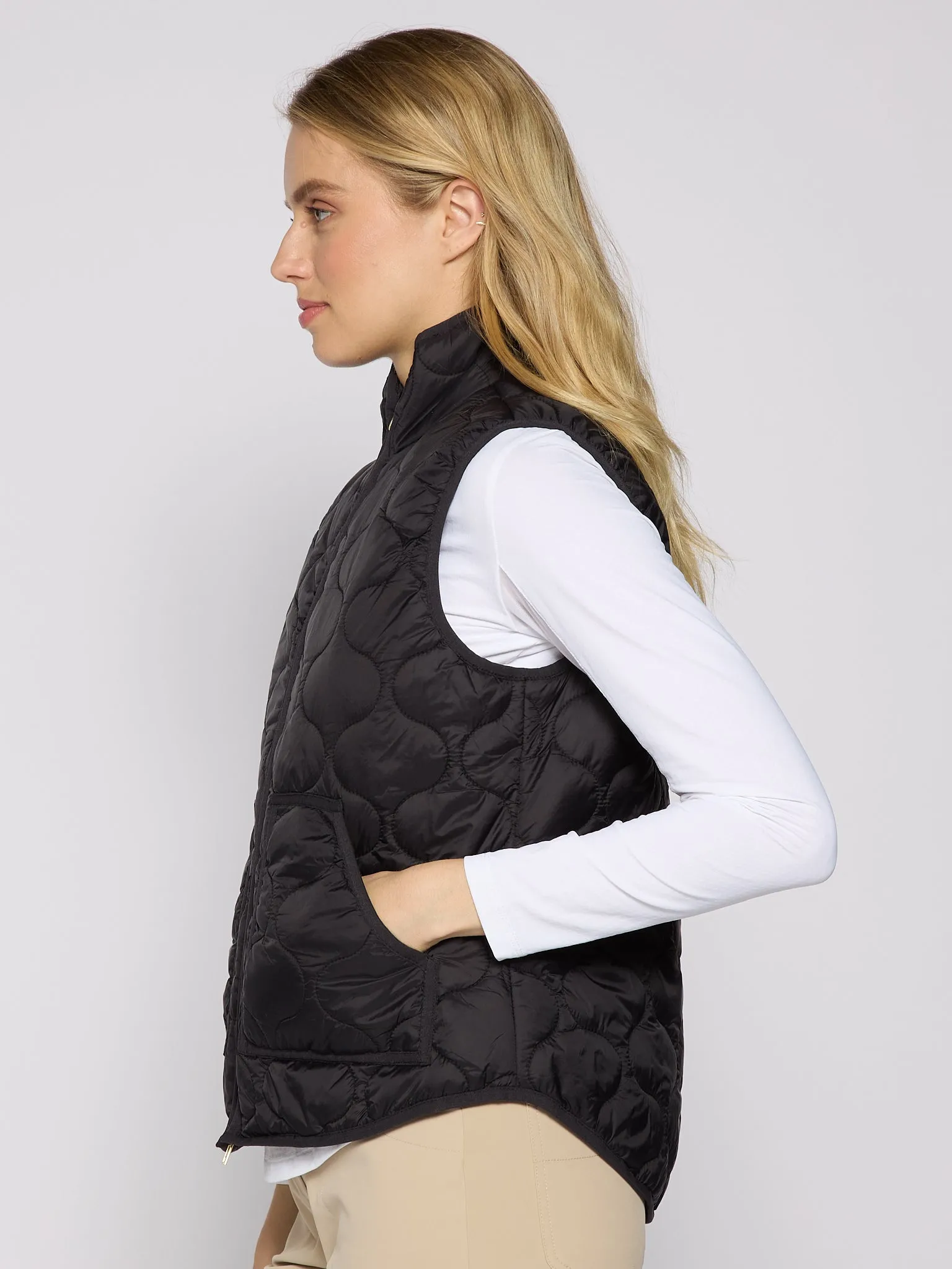 Double Zipper Padded Vest In Black