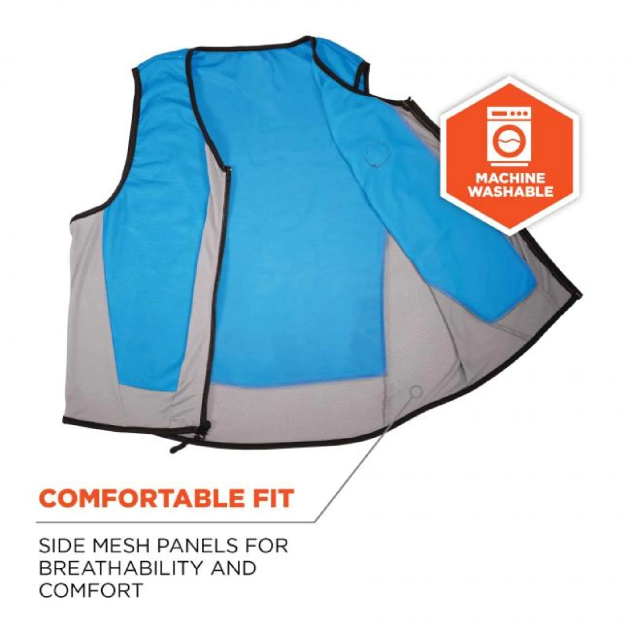 Ergodyne Chill-Its 6667 Wet Evaporative Cooling Vest - PVA, Zipper Closure, Blue, 1 Each