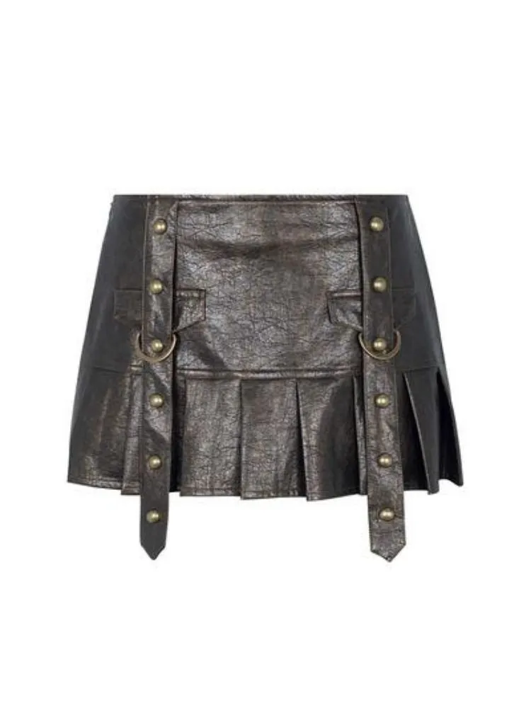 Fake leather pleated skirt【s0000004085】