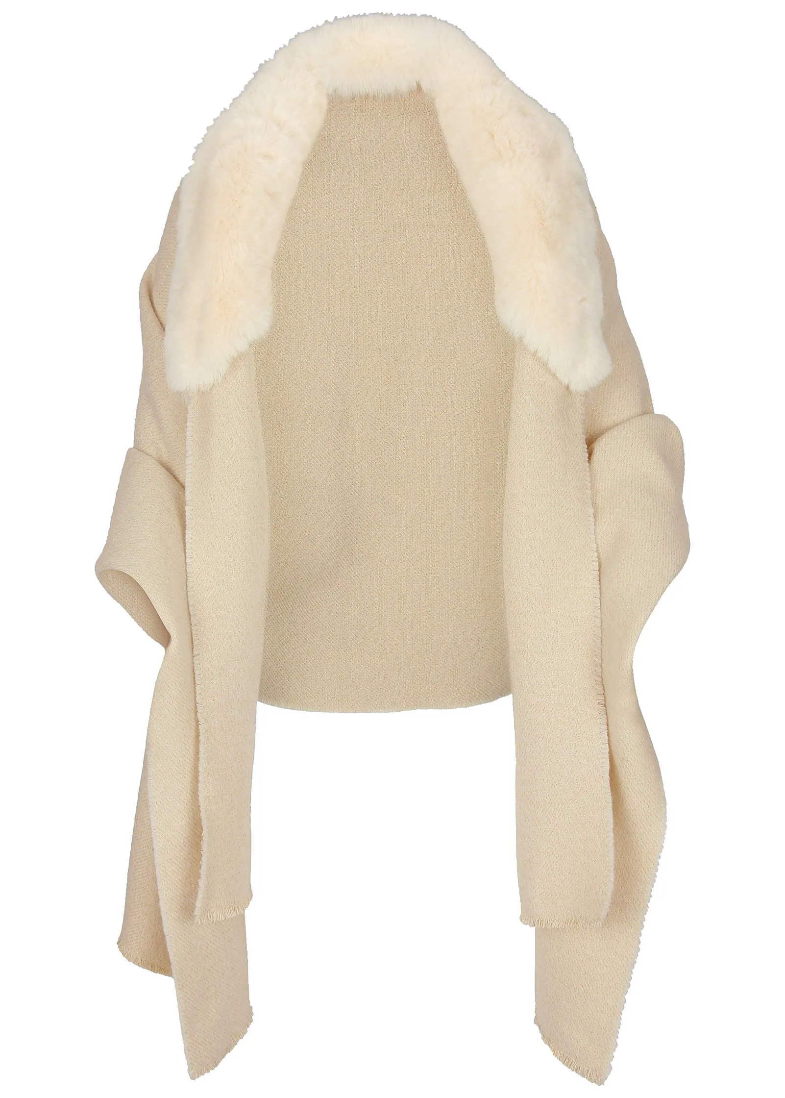 Faux-Fur Trim Wrap - Cream