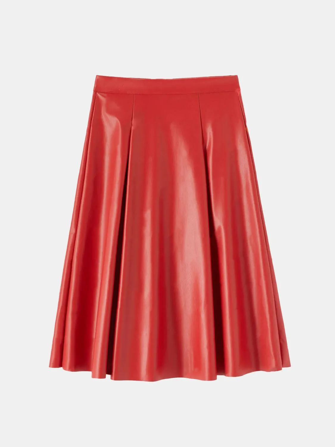 Faux Leather Pleated Skirt A-Line High Waist Zipper Women Skirts