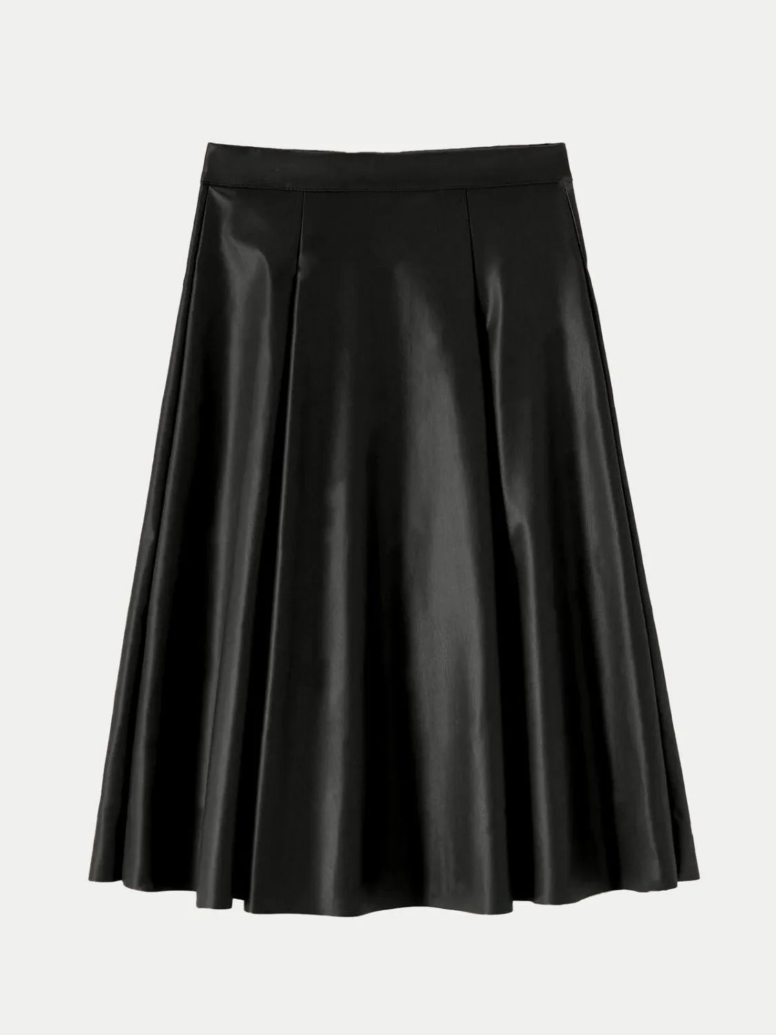 Faux Leather Pleated Skirt A-Line High Waist Zipper Women Skirts