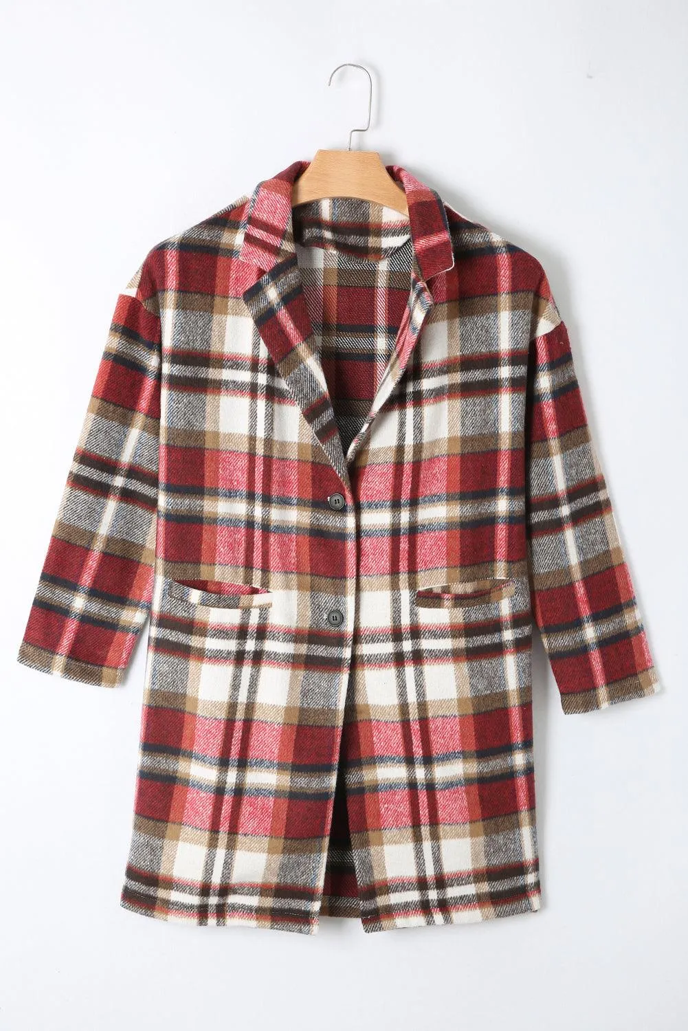 Fiery Red Plaid Button Up Lapel Jacket