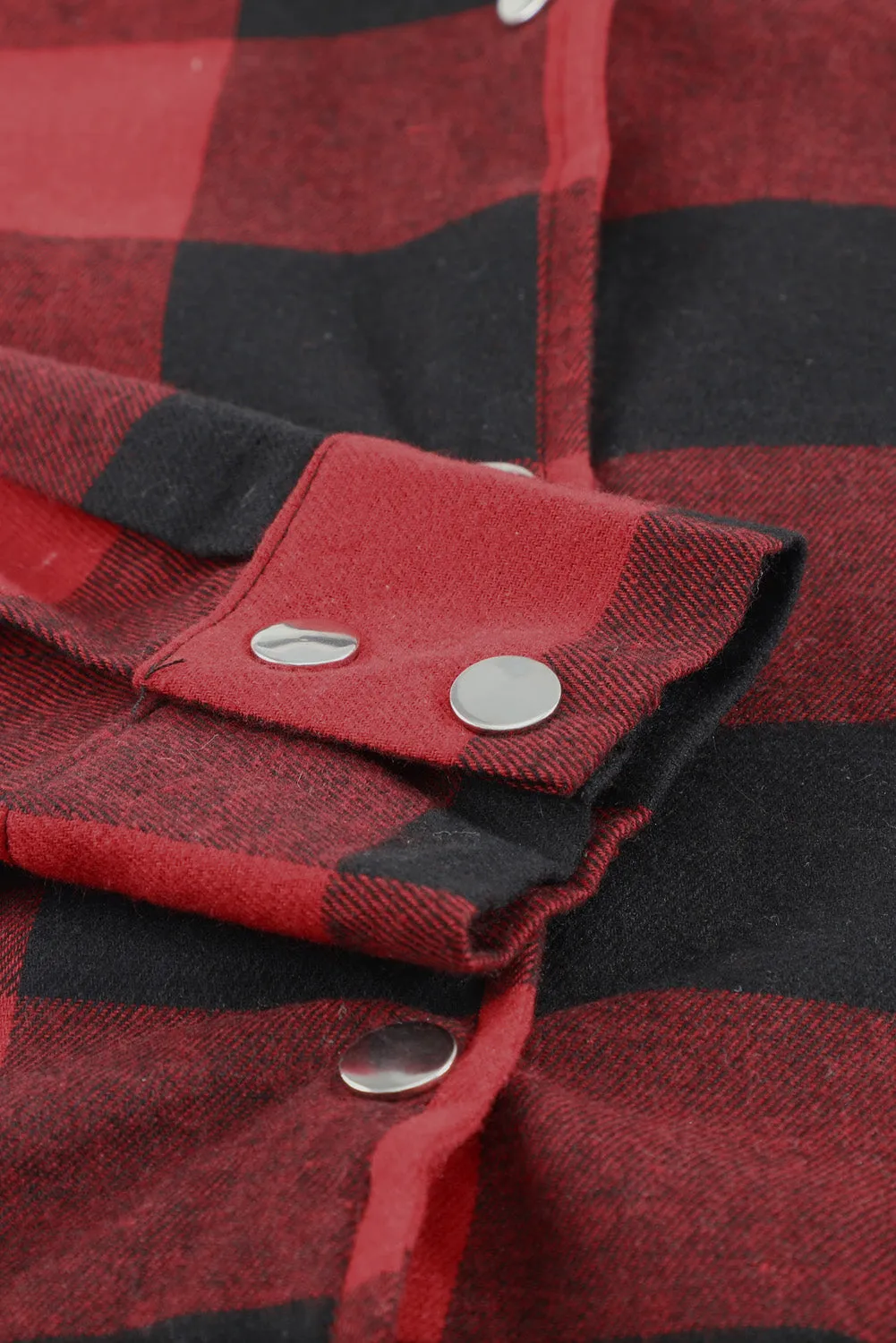 Fiery Red Turn-down Collar Plaid Shirt Coat