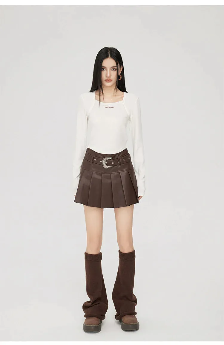 (Final Sale) High-Waisted Pleated Leather Skirt