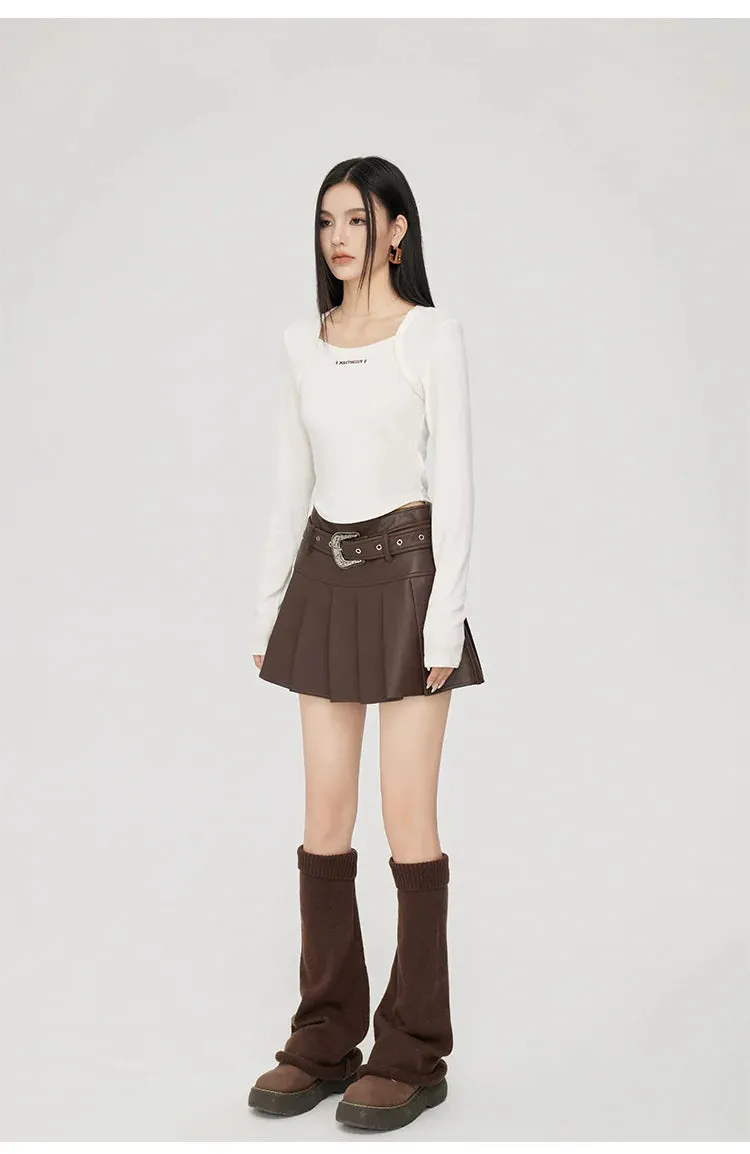 (Final Sale) High-Waisted Pleated Leather Skirt