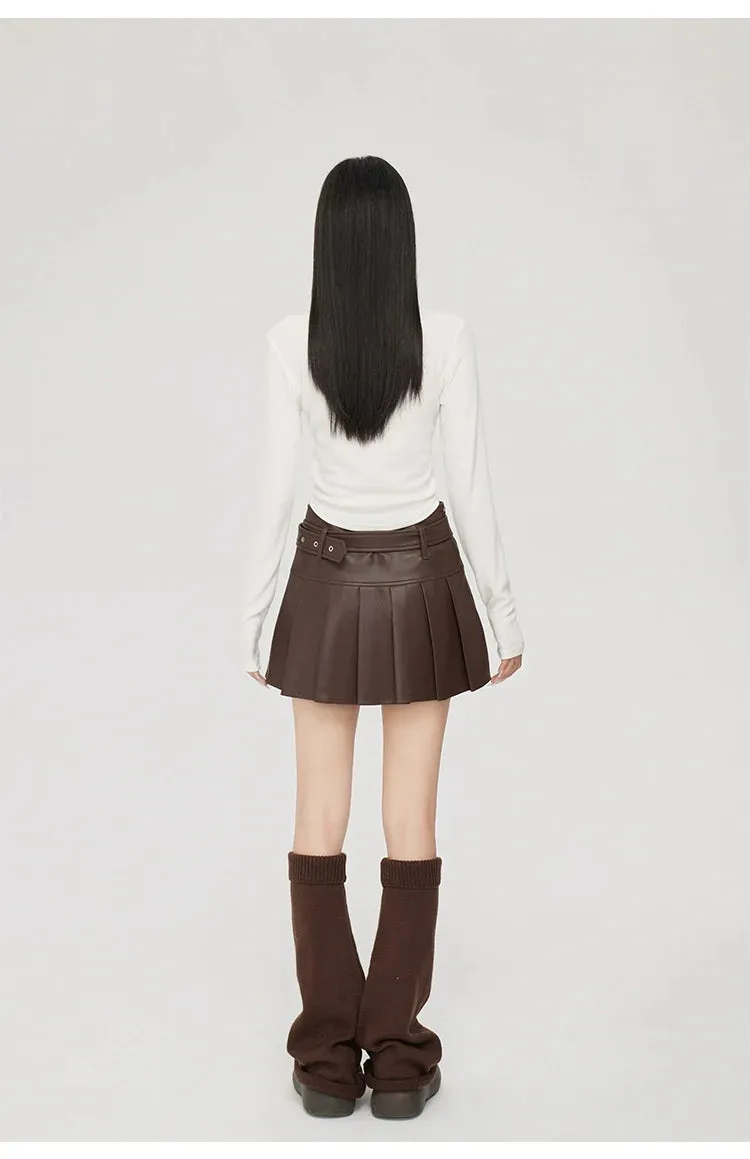 (Final Sale) High-Waisted Pleated Leather Skirt