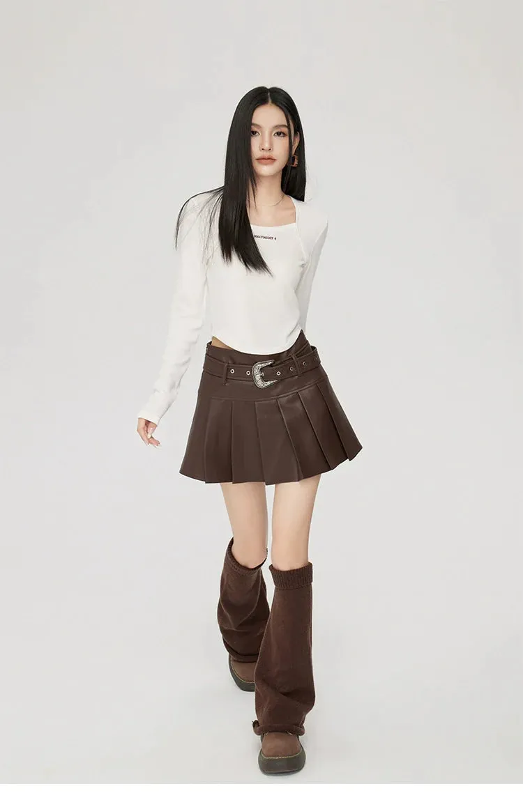 (Final Sale) High-Waisted Pleated Leather Skirt