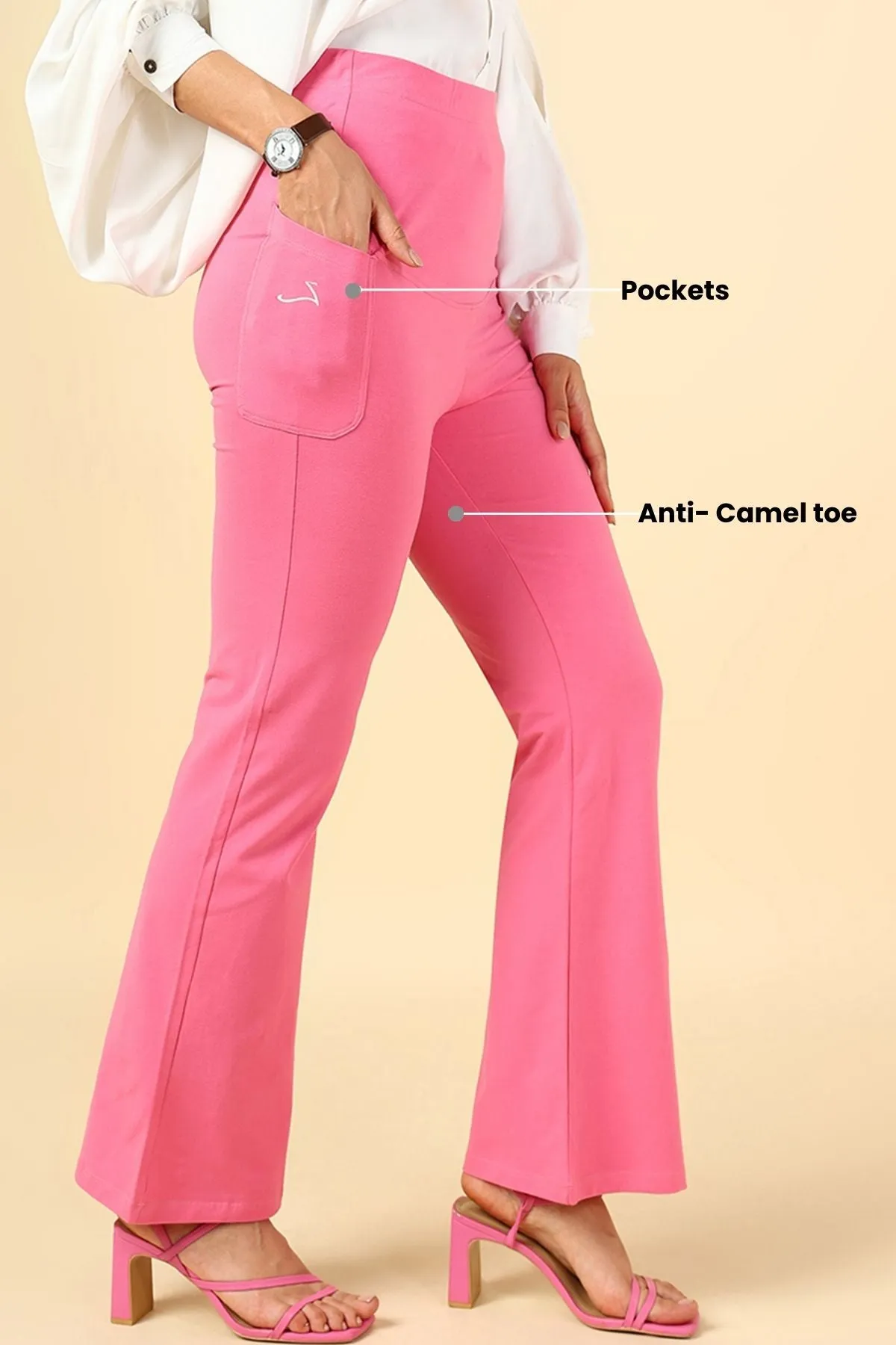 Fit & Flare Cotton Pink Maternity Pants (Pregnancy & Postpartum)