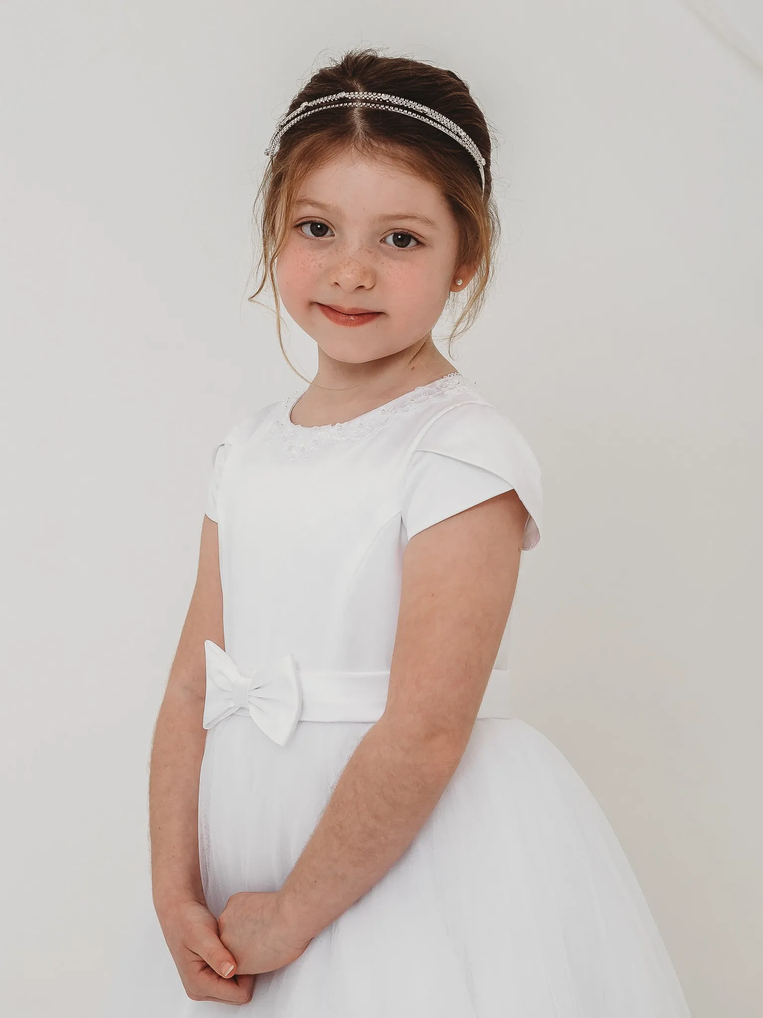 'Florence' White Pearl & Lace Communion Dress