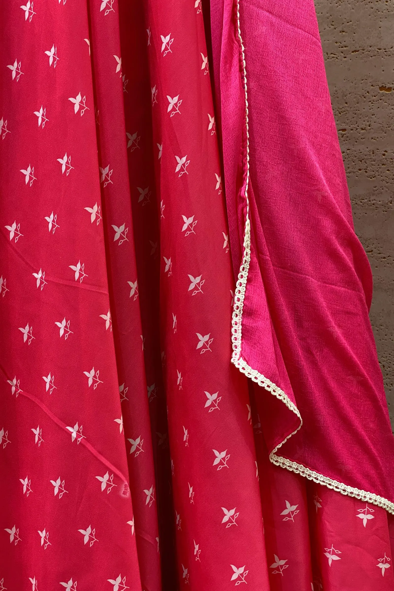 Fluorescent Pink Sequins and Stone Work with Digital Print Floor Length Anarkali Suit