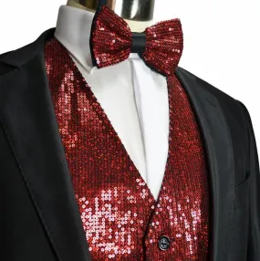 Formal Men's Sequence Tuxedo Vest and Bow Tie