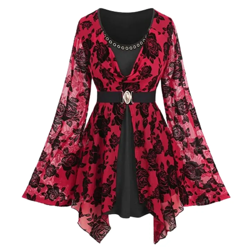 Funki Buys | Shirts | Women's Gothic Rose Flower Tunic Top