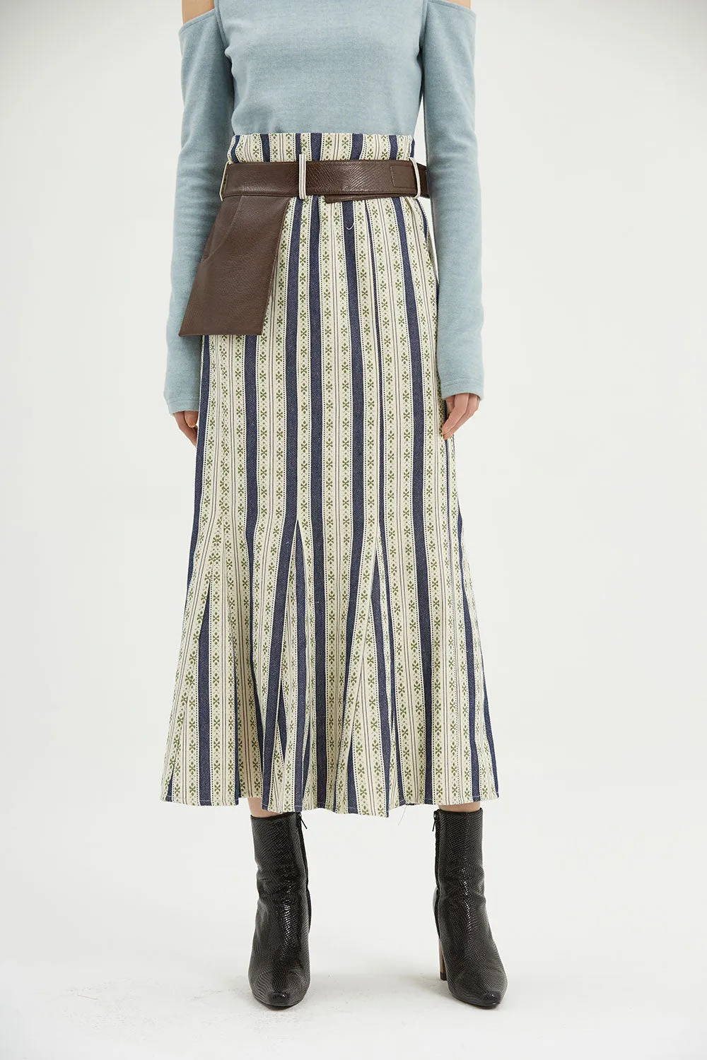 Fussed | Old-fashioned Blue Jacquard Pleated Skirt