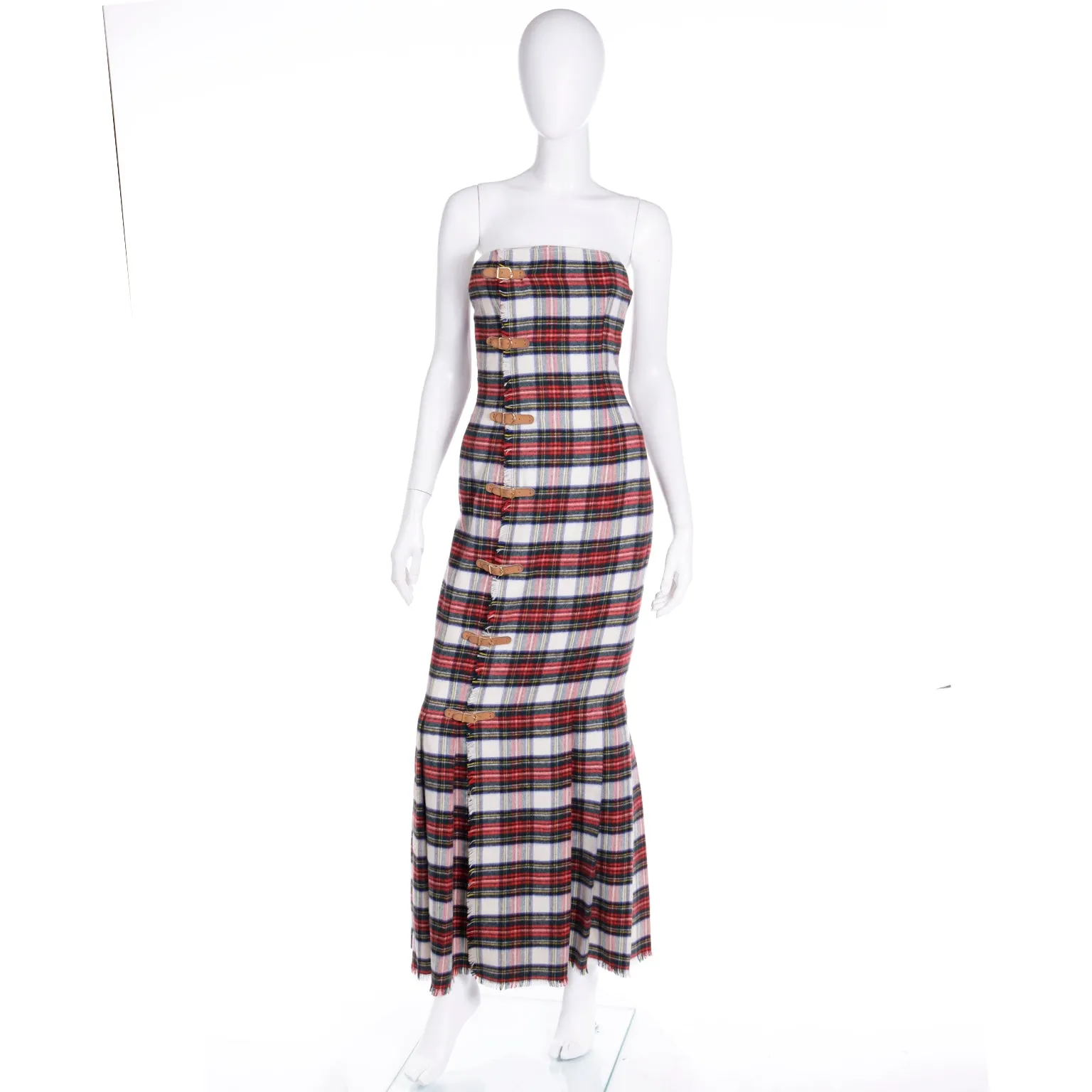 F/W 1989 Isaac Mizrahi "Extreme Kilt" Strapless Red Tartan Plaid Dress