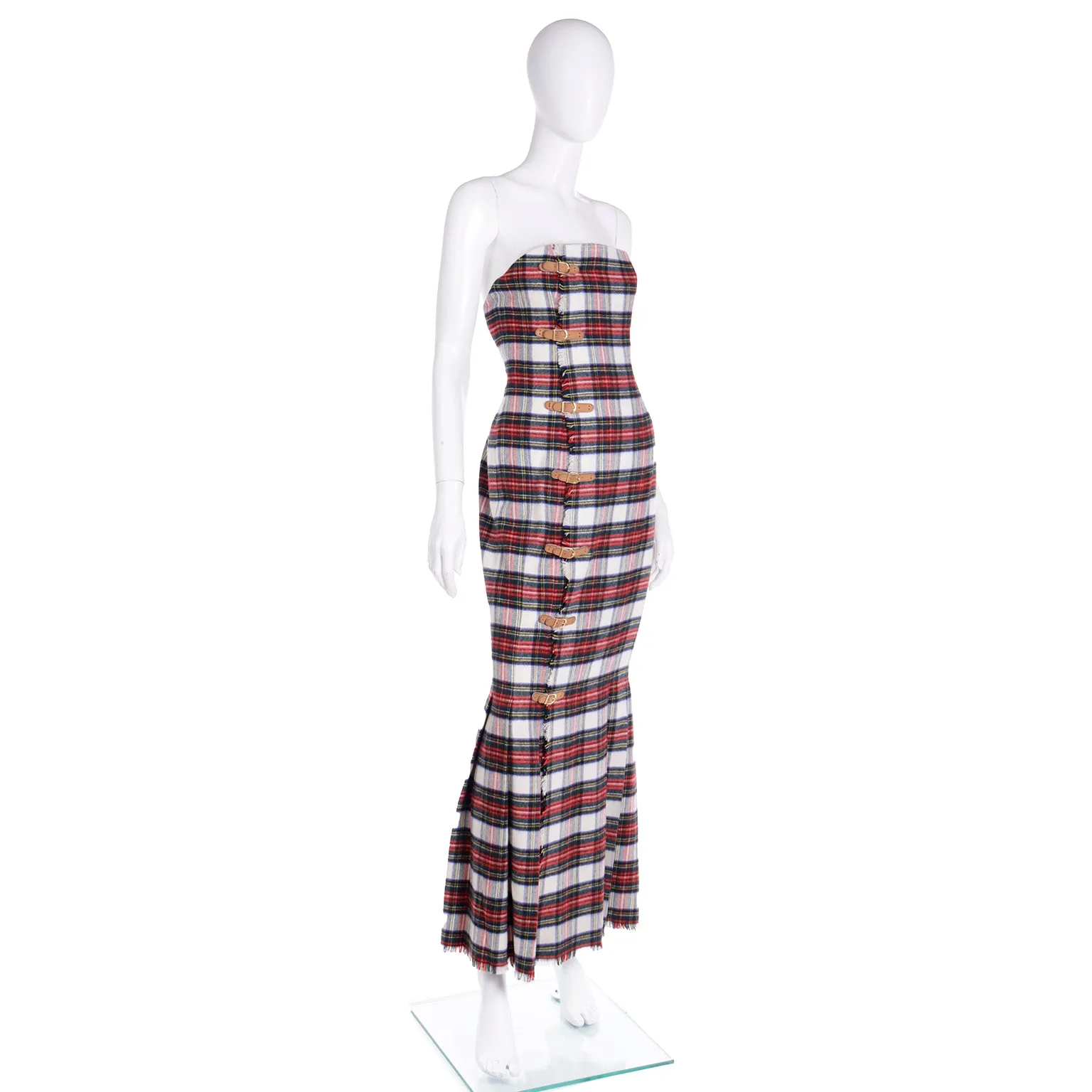 F/W 1989 Isaac Mizrahi "Extreme Kilt" Strapless Red Tartan Plaid Dress