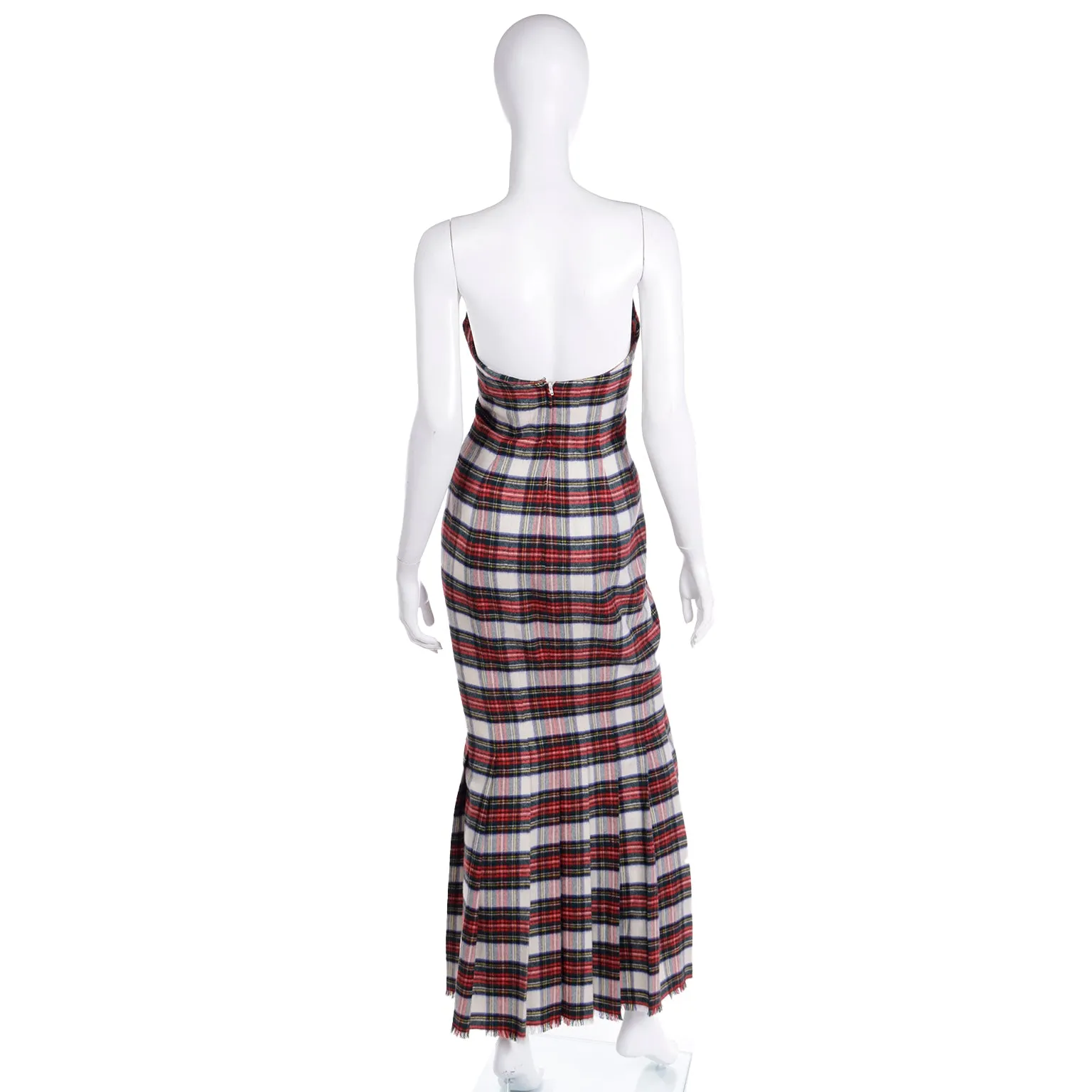 F/W 1989 Isaac Mizrahi "Extreme Kilt" Strapless Red Tartan Plaid Dress