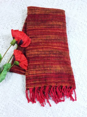 Garnet & Black & Yellow Reversible Stripe Indian Shawl/Blanket