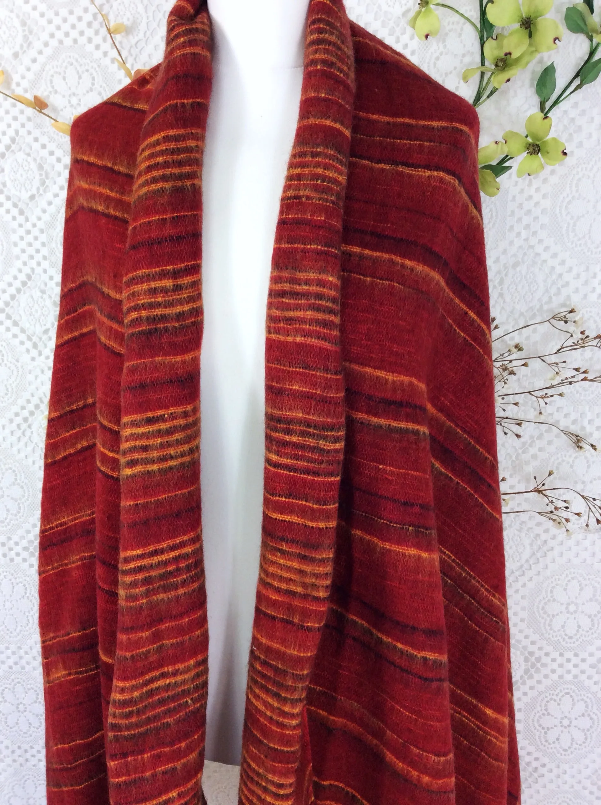 Garnet & Black & Yellow Reversible Stripe Indian Shawl/Blanket