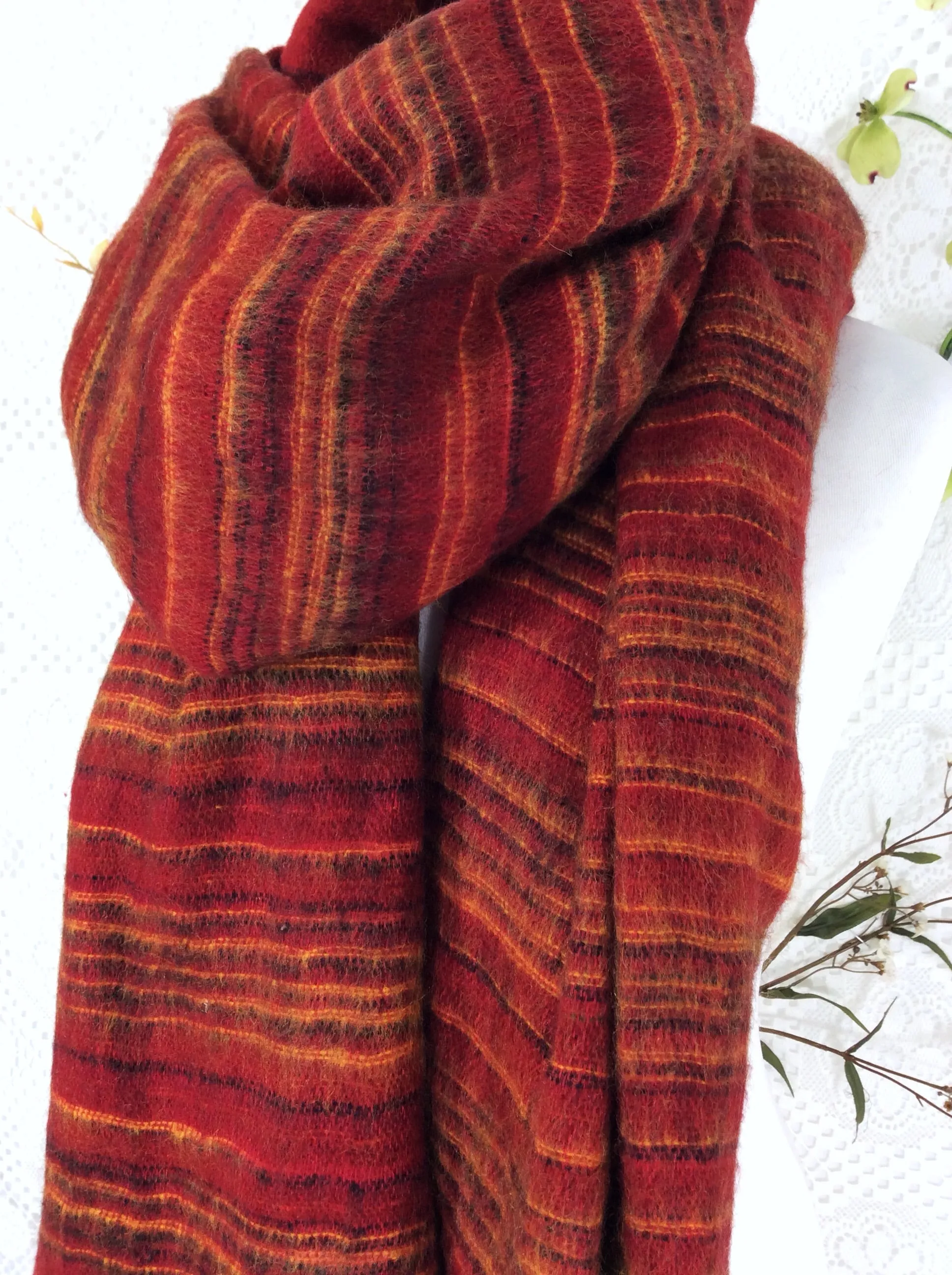 Garnet & Black & Yellow Reversible Stripe Indian Shawl/Blanket