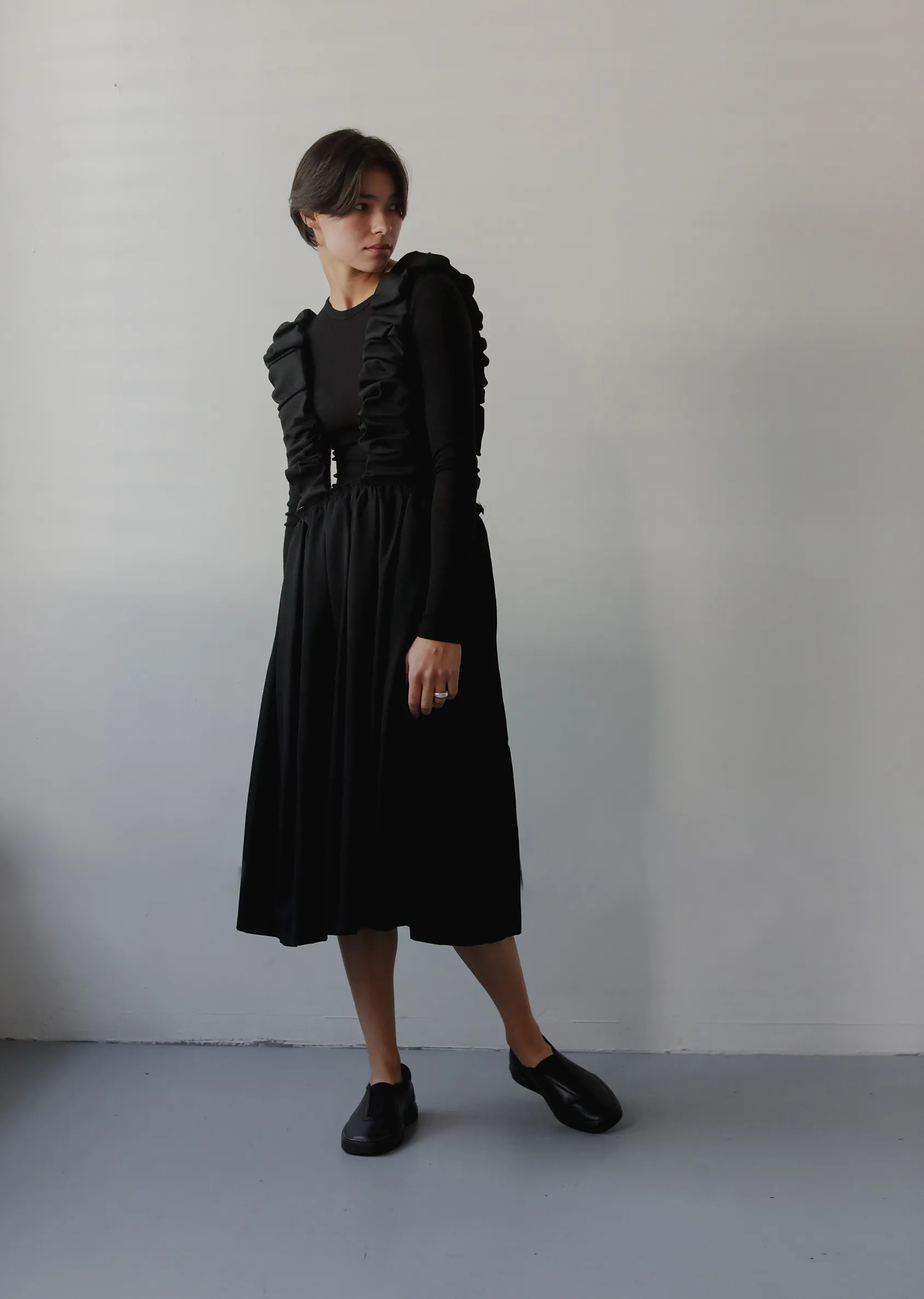 Gathered Suspender Wool Skirt