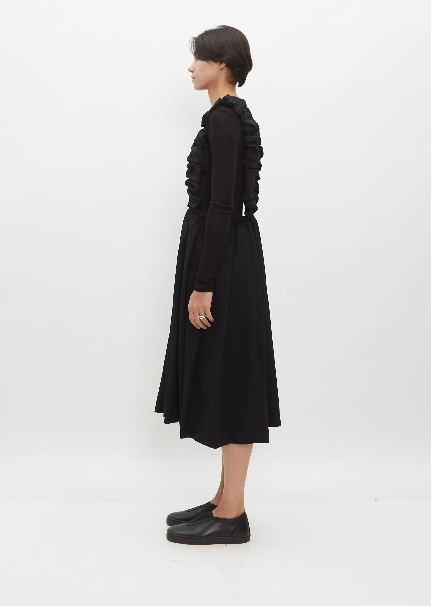 Gathered Suspender Wool Skirt