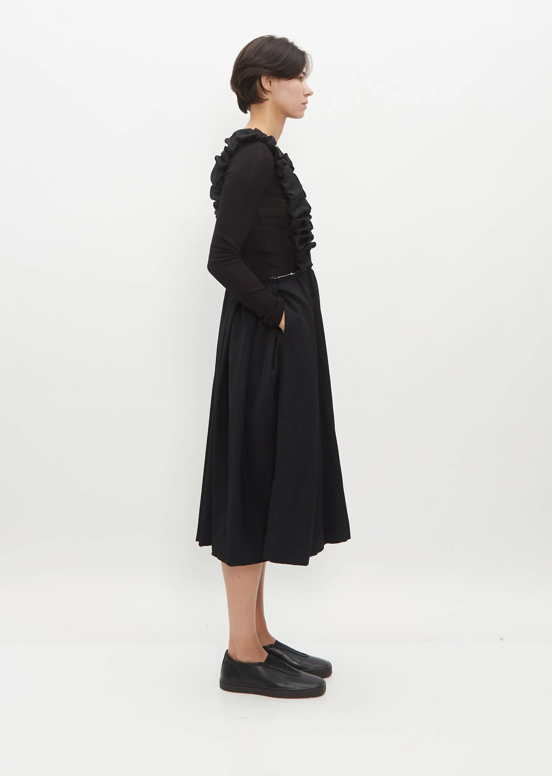 Gathered Suspender Wool Skirt