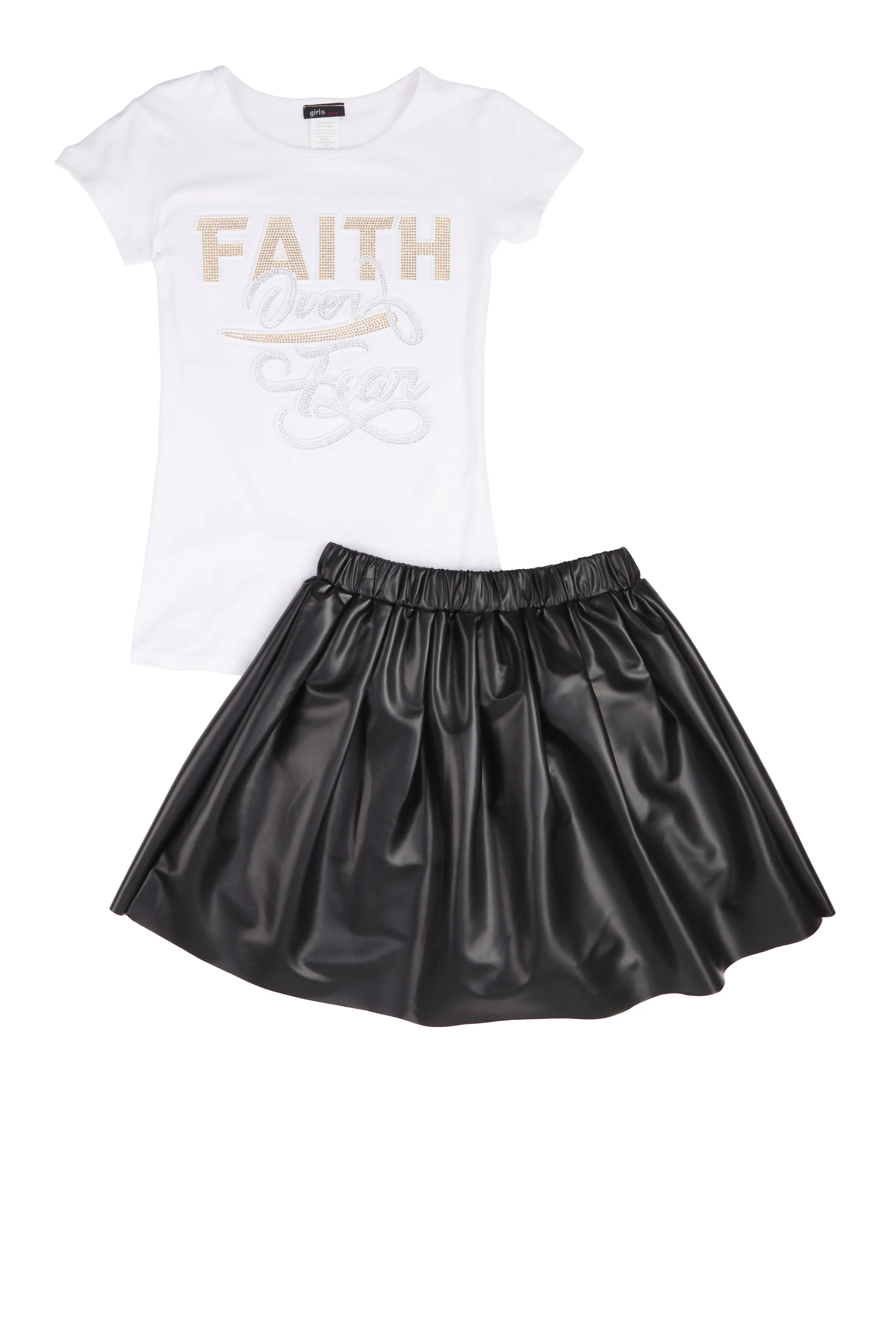 Girls Faith Over Fear Tee and Pleated Skirt