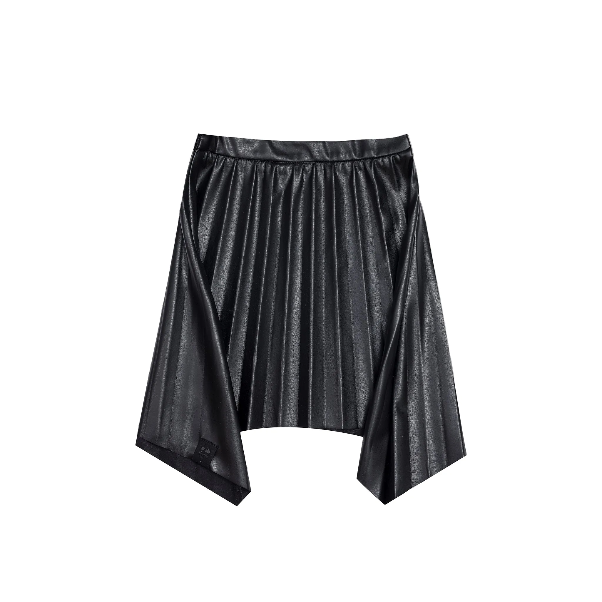 Girls Faux Leather Hi-Low Pleated Skirt - Black