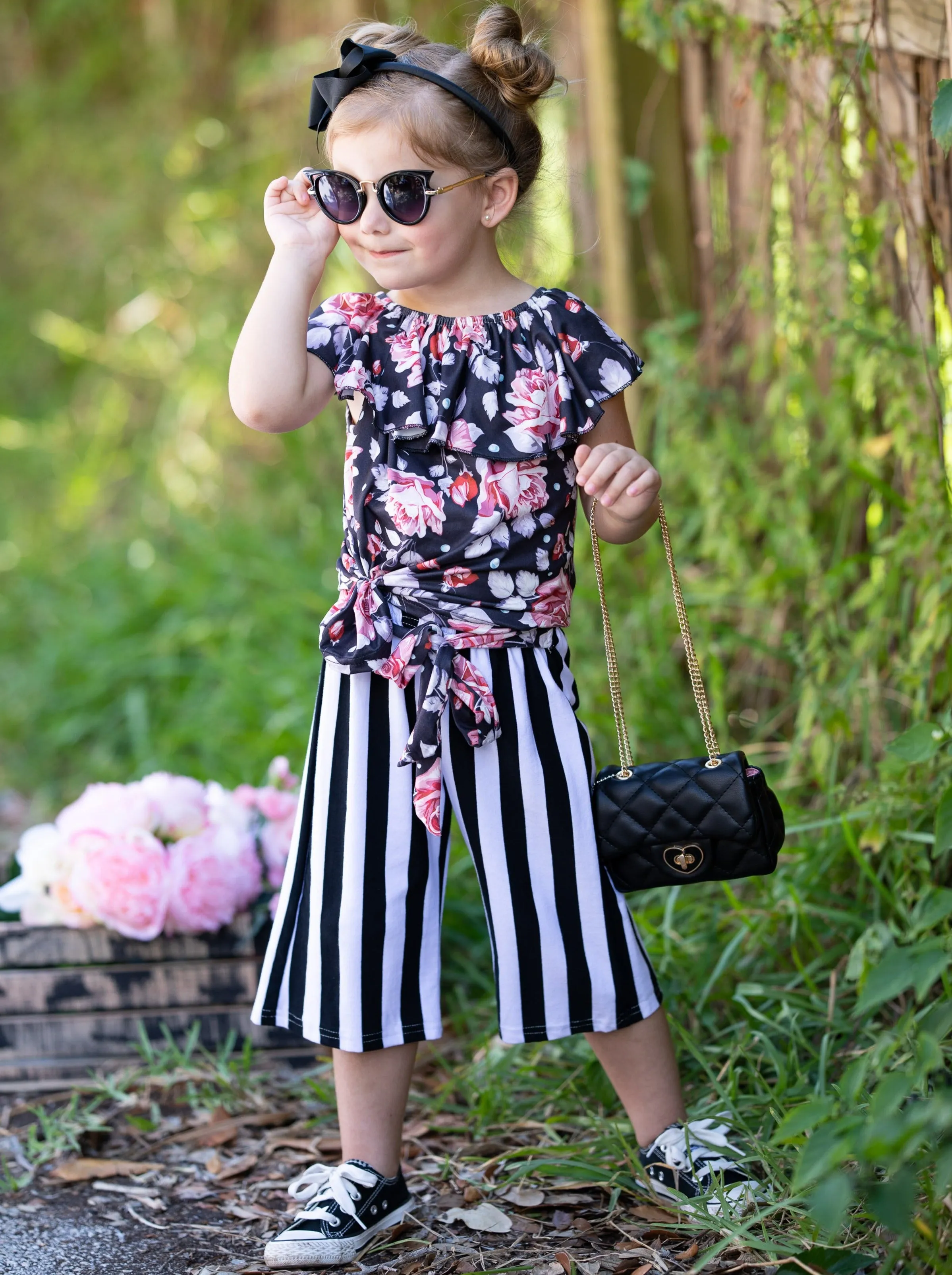 Girls Let's Pick Some Flowers Top and Palazzo Pants Set