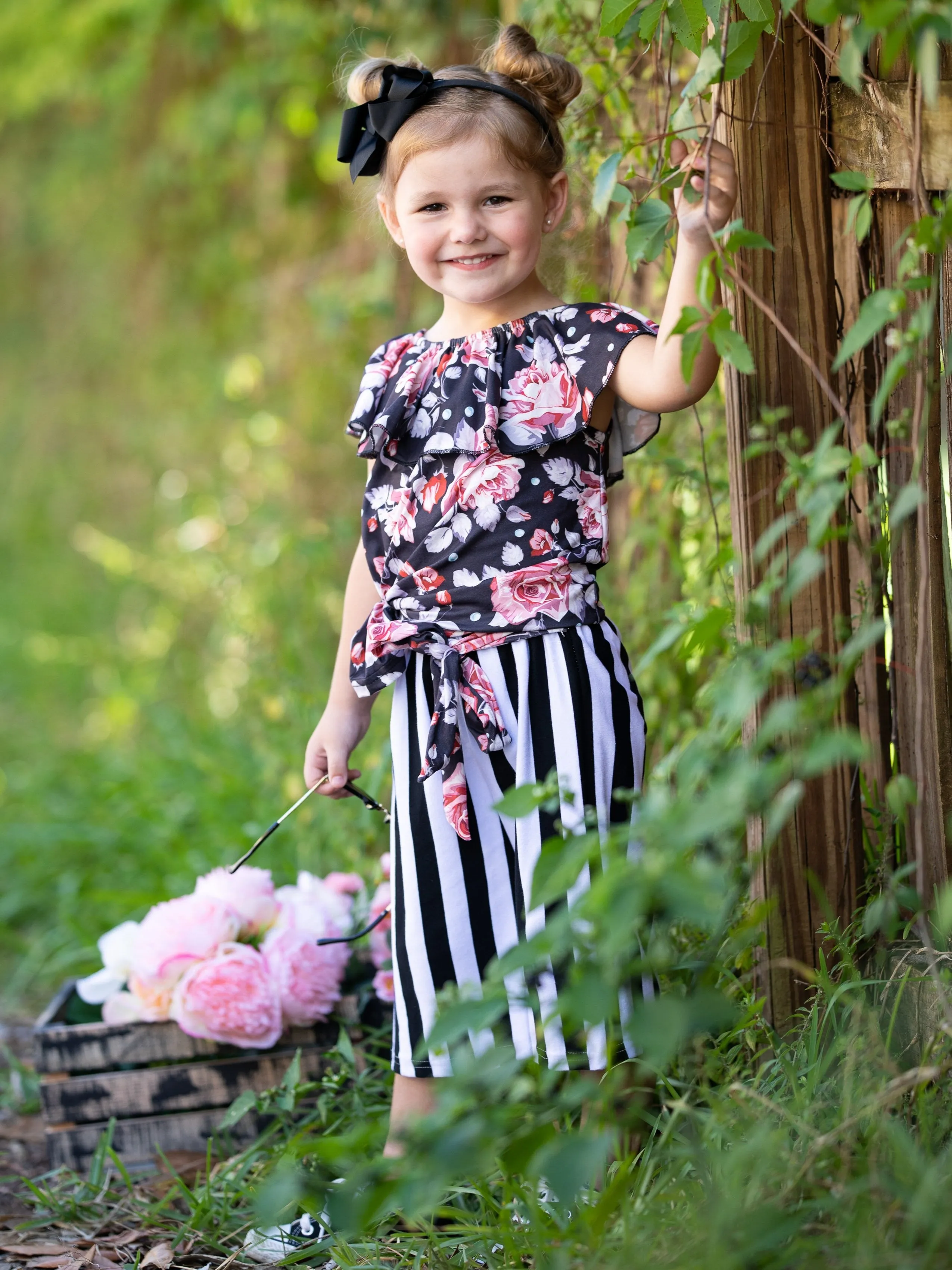 Girls Let's Pick Some Flowers Top and Palazzo Pants Set