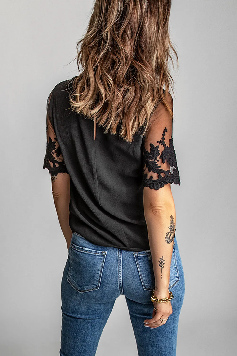 Gothic Outlaws Black Sheer Flower Lace Short Sleeve Top 🌹 – Summer Just Got a Whole Lot Sexier