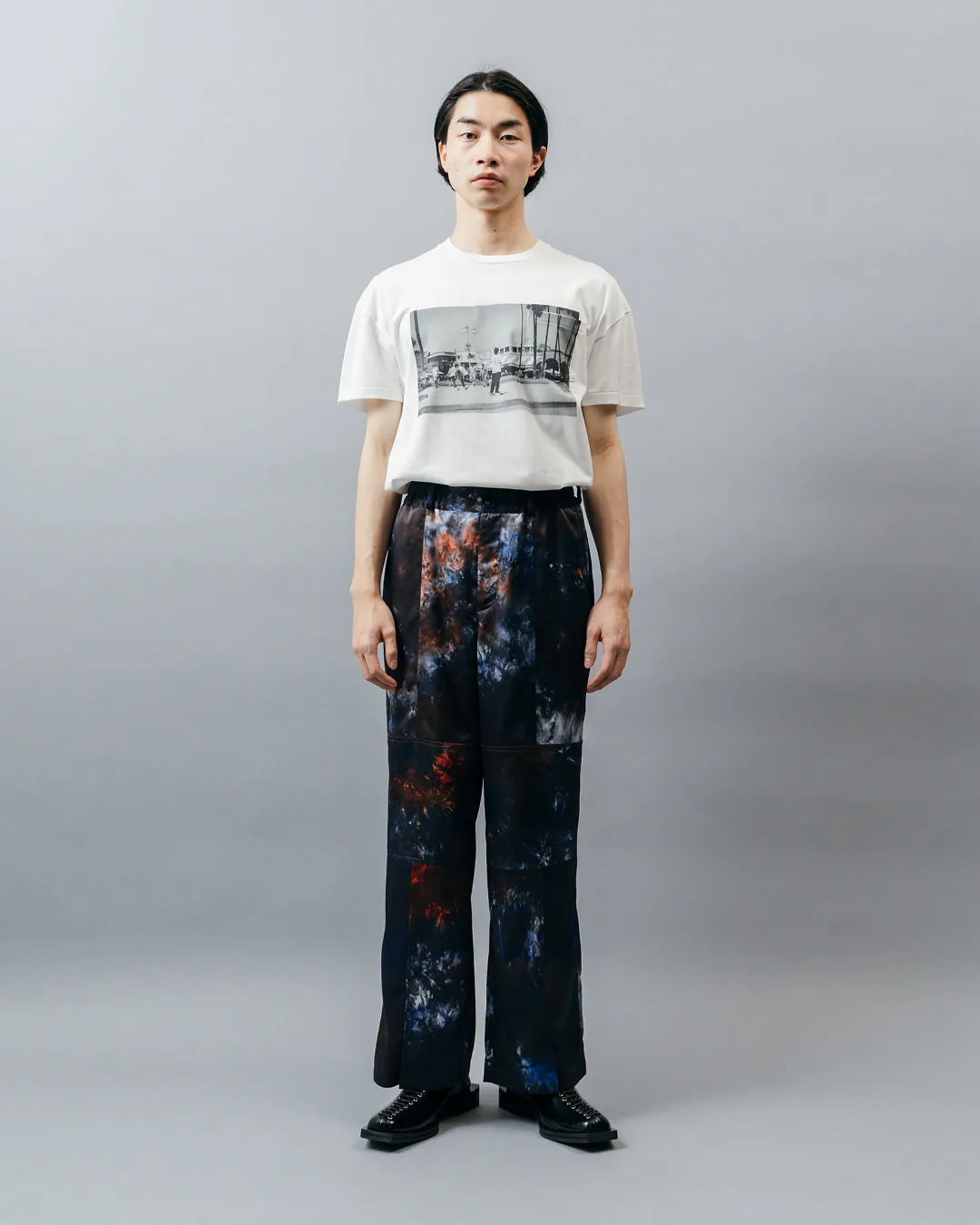 GRAPHIC PRINT PANEL EASY PANTS .09【DEEP BLUE】