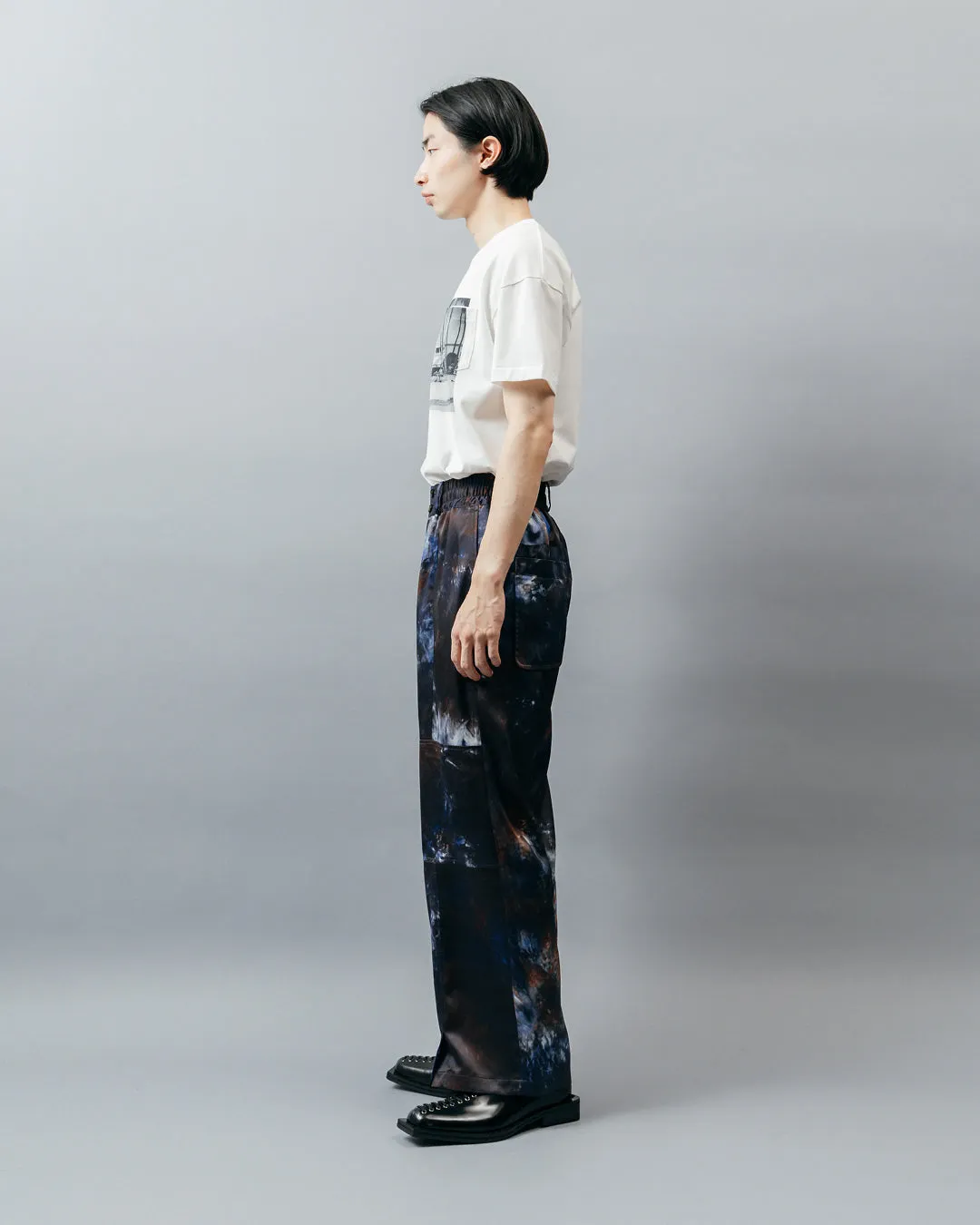 GRAPHIC PRINT PANEL EASY PANTS .09【DEEP BLUE】