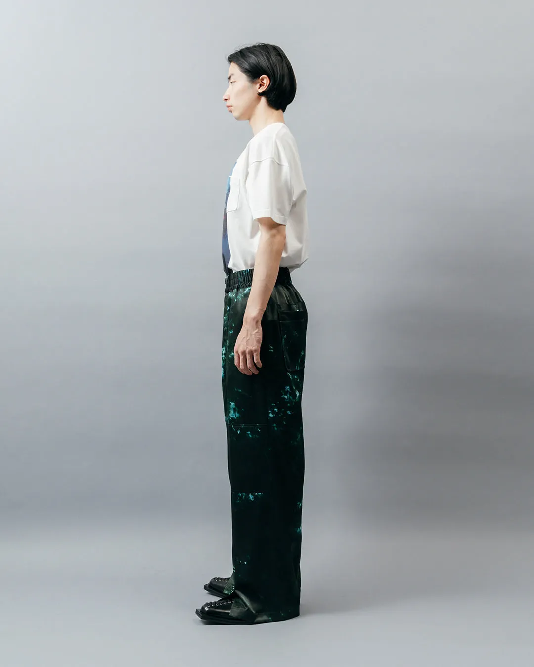 GRAPHIC PRINT PANEL EASY PANTS .09【GREEN GEM】