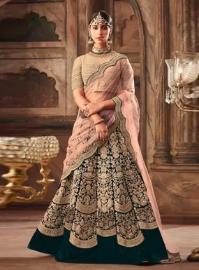 Green And Peach Embroidered Designer Lehenga Choli