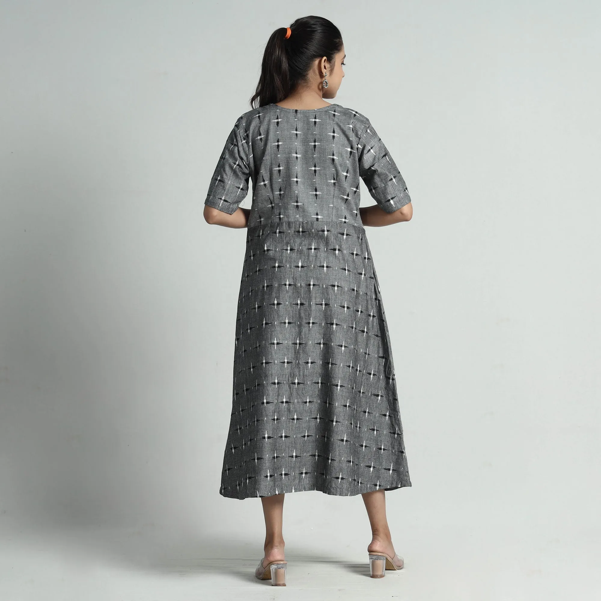 Grey - Pochampally Double Ikat Weave Cotton Dress