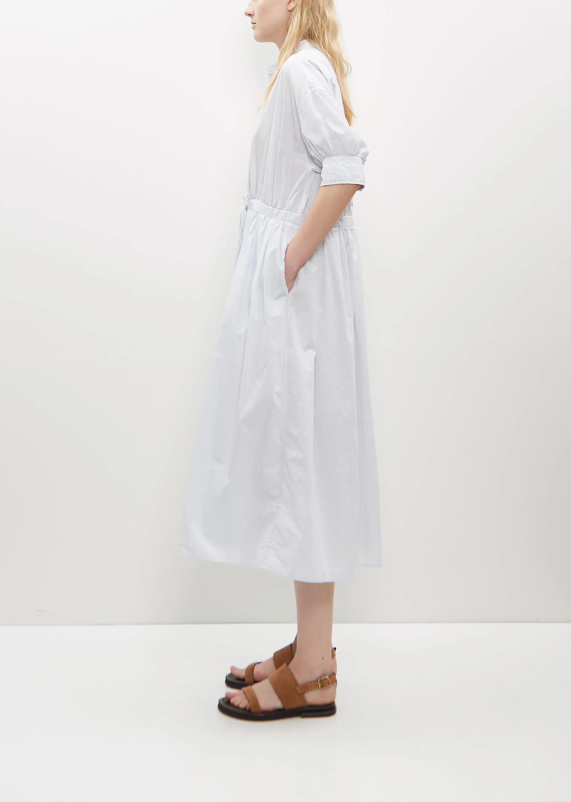 Half Bishop Sleeve String Dress — Smoke Saxe Blue