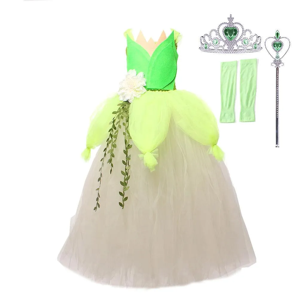 Halloween CosplayD movie cartoon frog mesh girl princess dress green suspender stage performance long dress accessory set