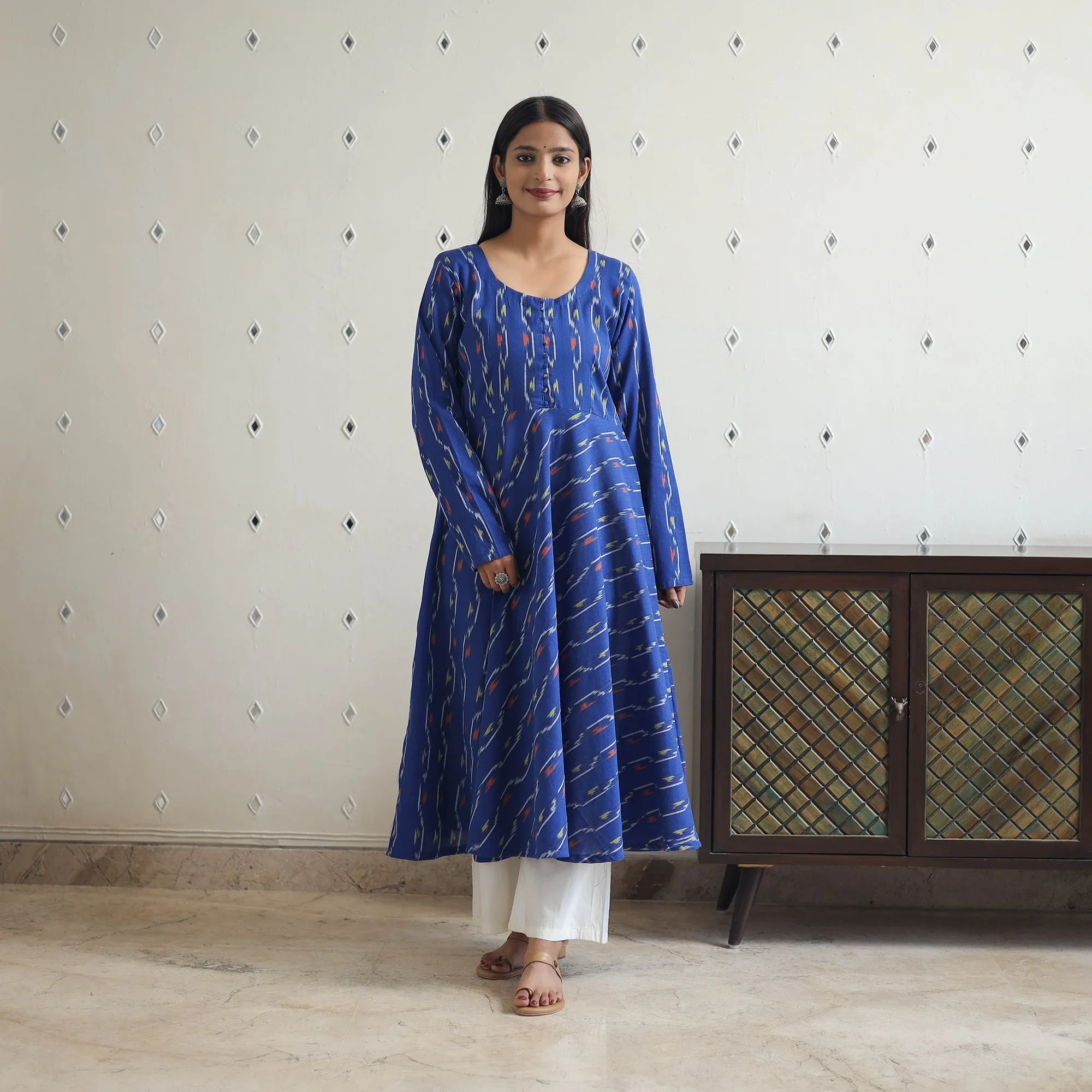 Handloom Cotton Flared Pochampally Ikat Kurta 12