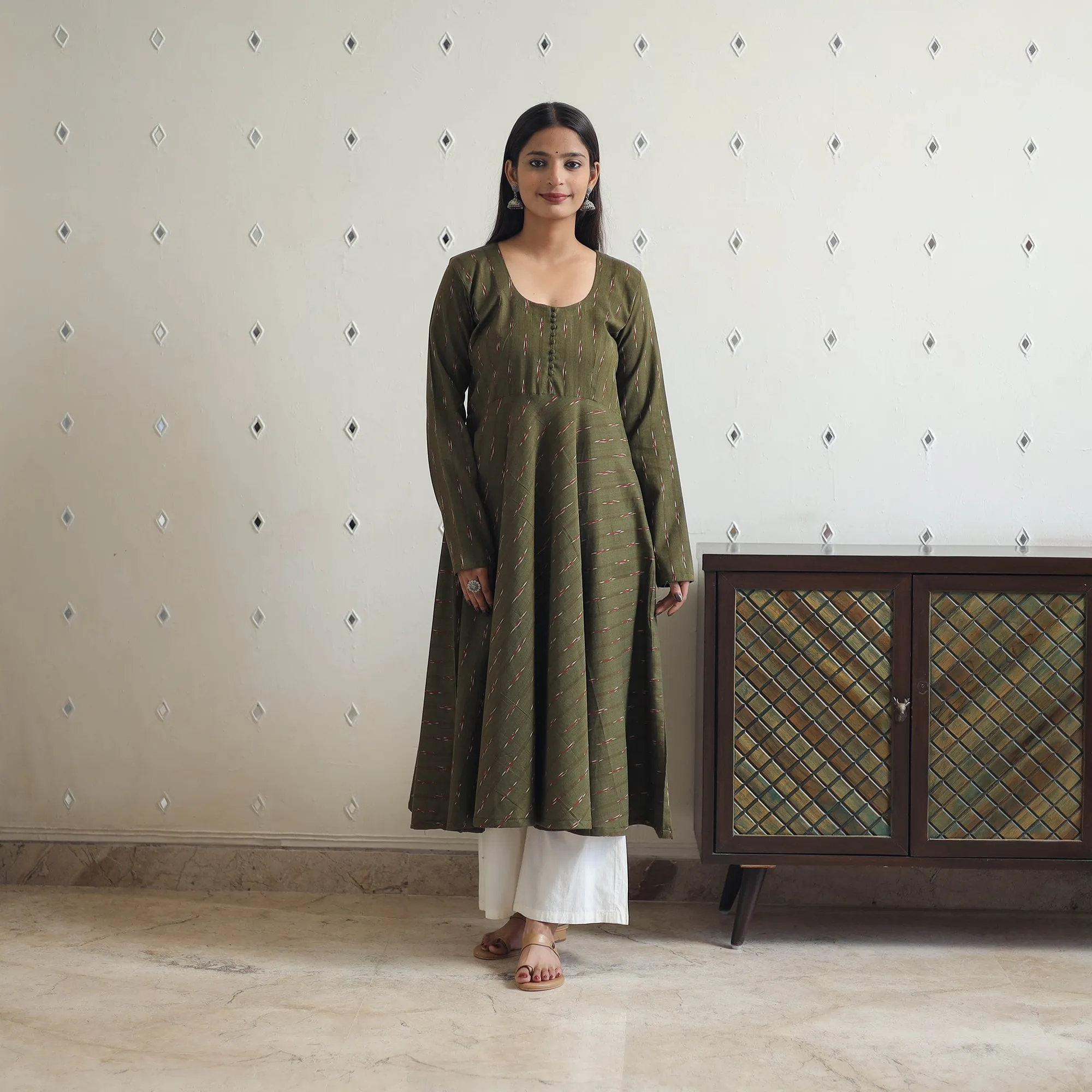 Handloom Cotton Flared Pochampally Ikat Kurta 15