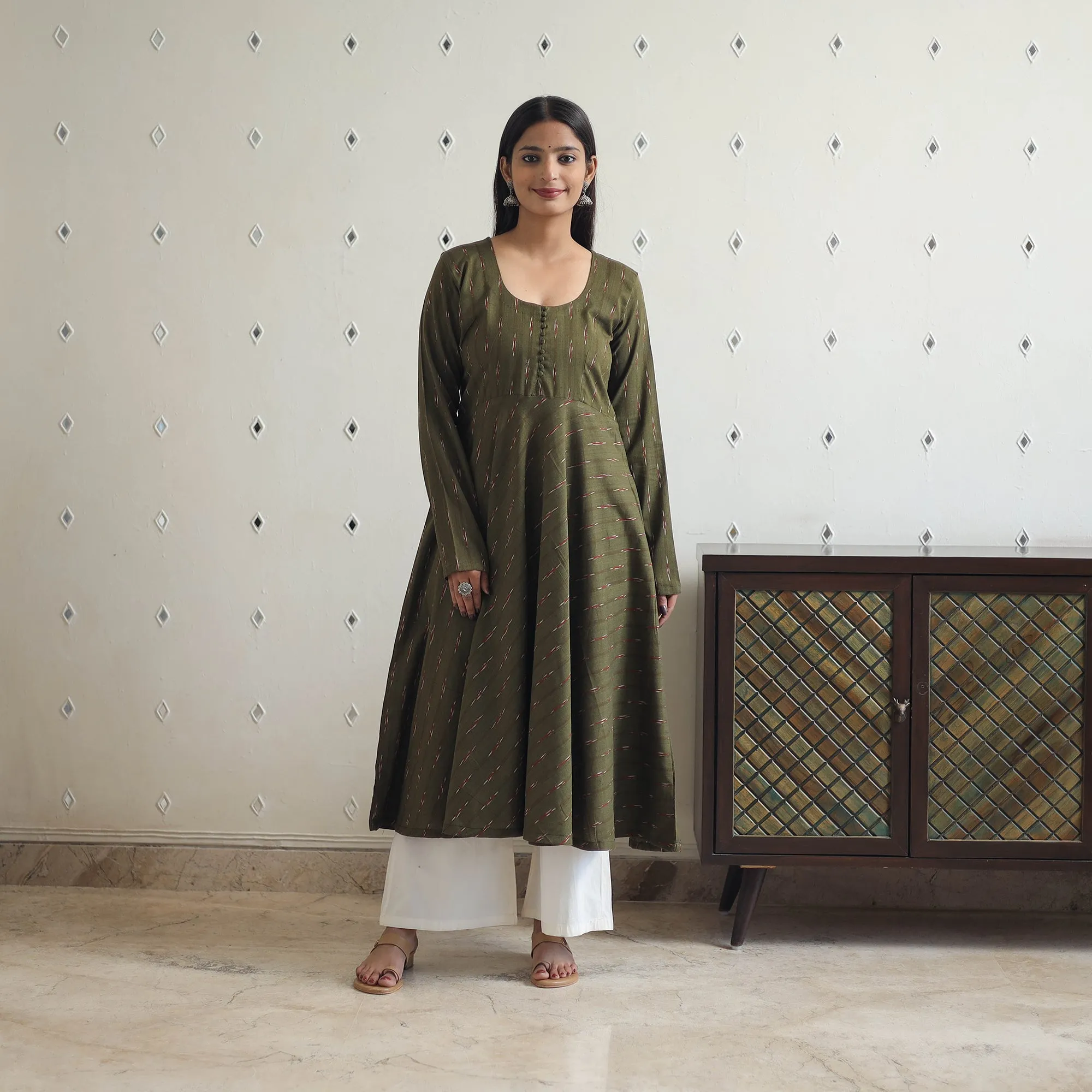 Handloom Cotton Flared Pochampally Ikat Kurta 15