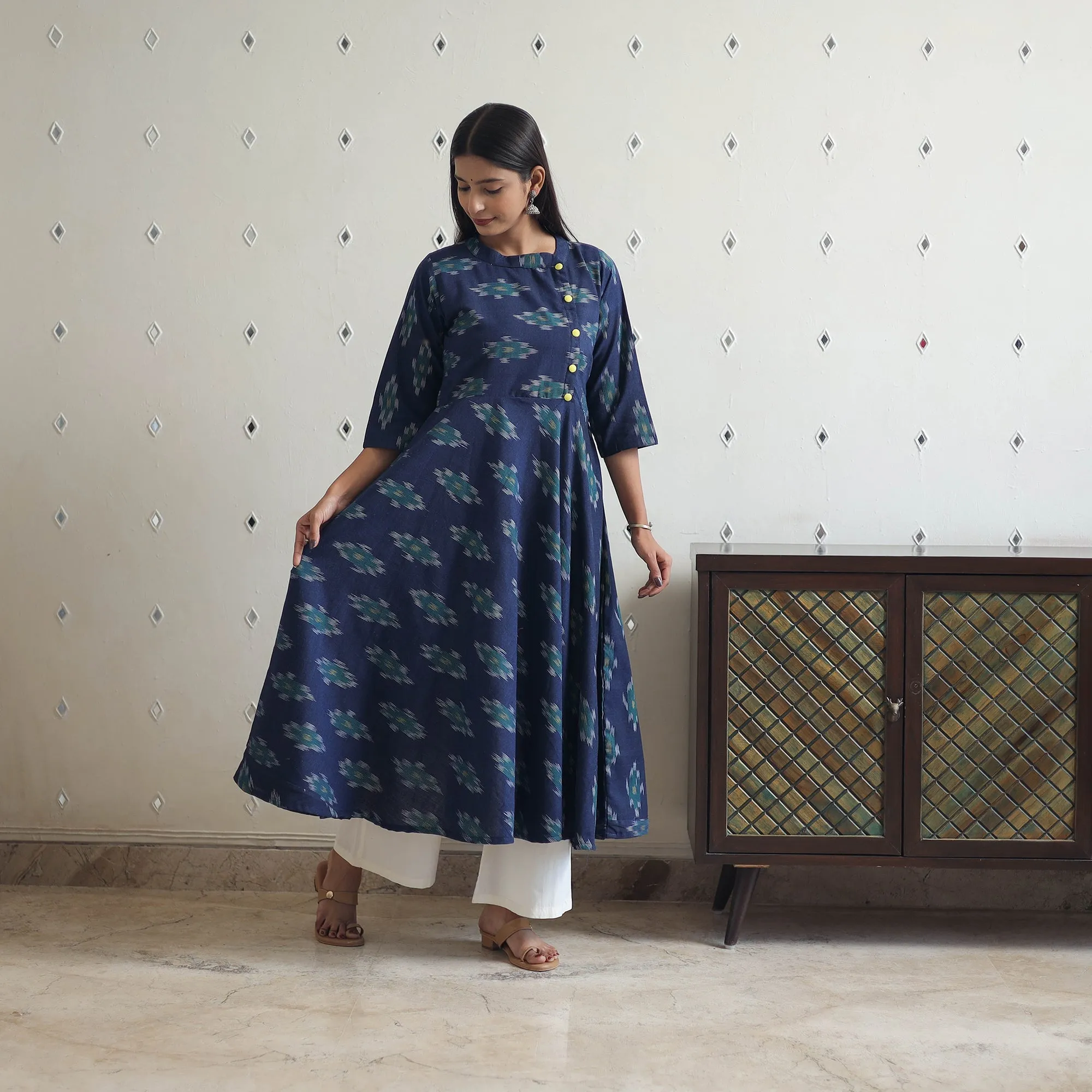 Handloom Cotton Flared Pochampally Ikat Kurta 18